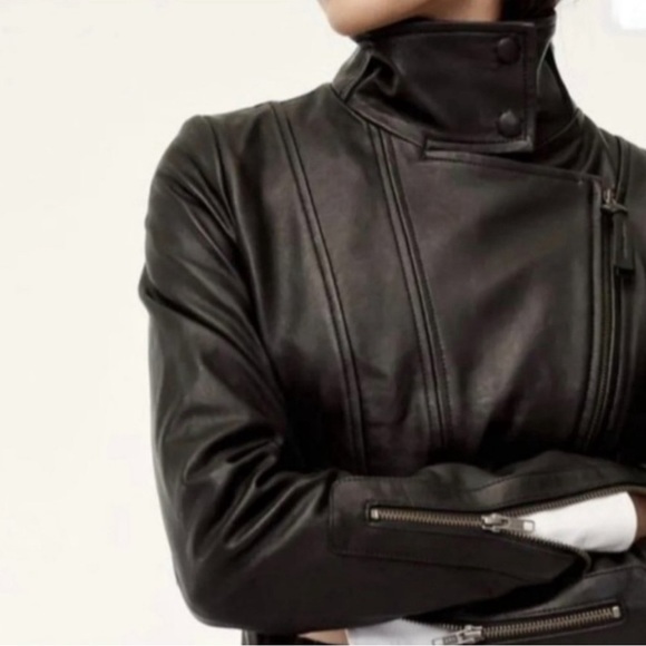 Mackage for Aritzia Kenya Lambskin Leather Moto Jacket Black Size Small - Picture 2 of 15